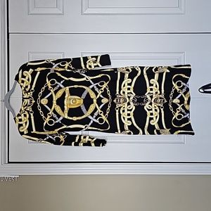 J. McLaughlin Black and Gold Chain Print Midi Dress